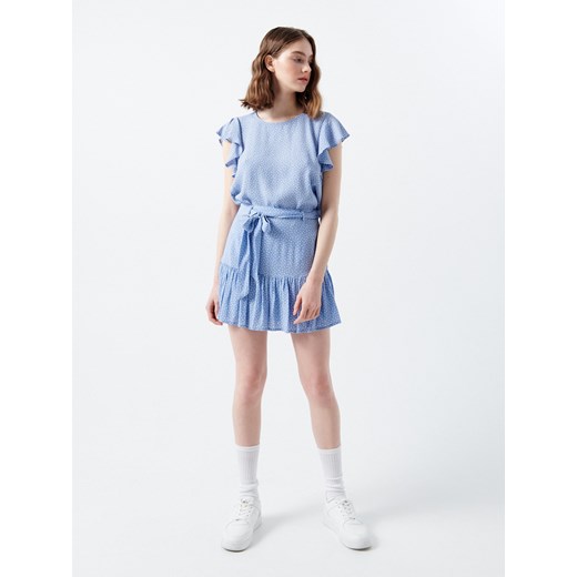 Cropp - Wzorzysta bluzka z falbanami - błękitny Cropp XL wyprzedaż Cropp