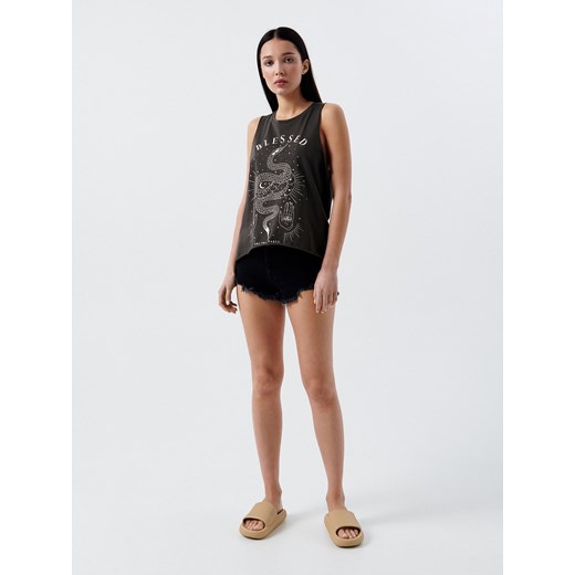Cropp - Top oversize z nadrukiem - szary Cropp S Cropp