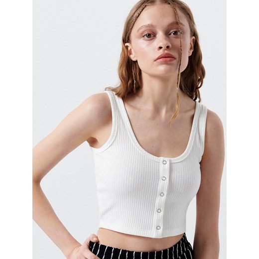 Cropp - Crop top w prążki - biały Cropp XS promocyjna cena Cropp