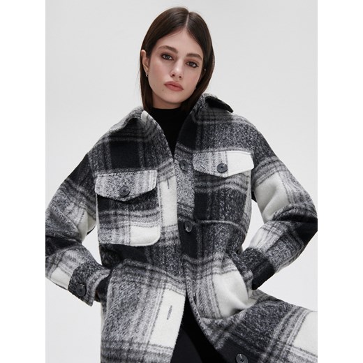 Cropp - Długi płaszcz w kratę - czarny Cropp XL promocyjna cena Cropp