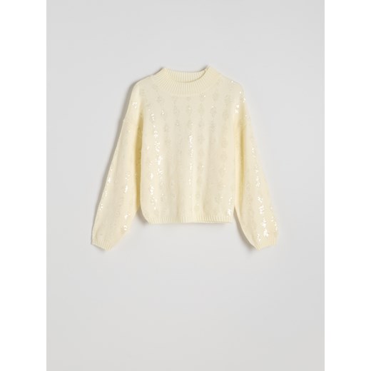 Reserved - Sweter z cekinami - kremowy Reserved S Reserved