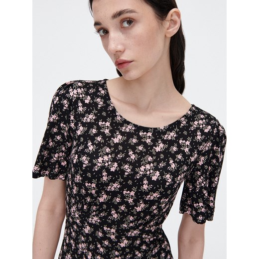 Cropp - Sukienka midi w kwiaty - czarny Cropp M okazyjna cena Cropp
