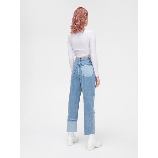Cropp - Patchworkowe jeansy straight - niebieski Cropp 36 wyprzedaż Cropp