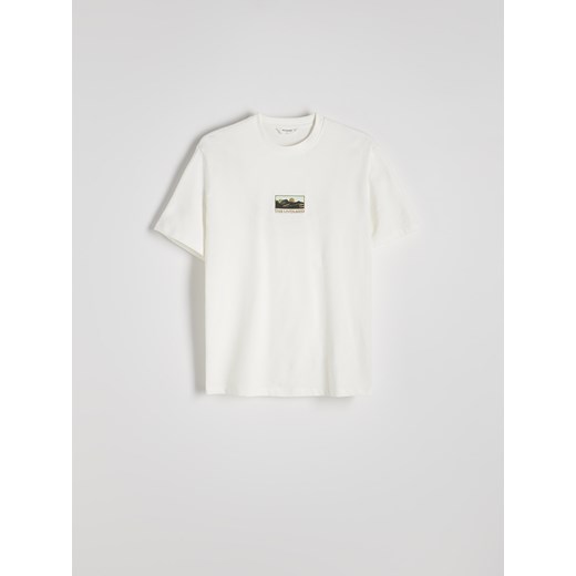 Reserved - T-shirt regular z haftem - złamana biel Reserved XL Reserved