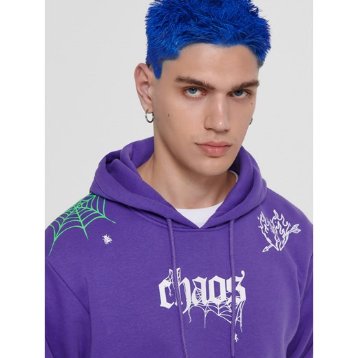Cropp - Fioletowa bluza z nadrukami - fioletowy Cropp L wyprzedaż Cropp