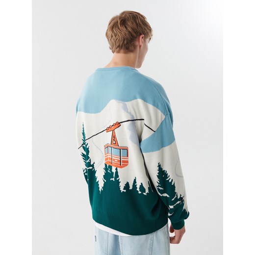 Cropp - Sweter z motywem zimowym - niebieski Cropp XL wyprzedaż Cropp
