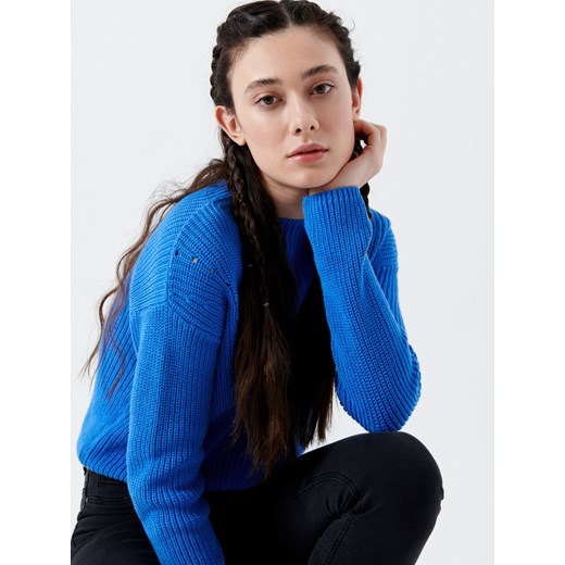 Cropp - Sweter z ażurowym zdobieniem - niebieski Cropp M promocja Cropp