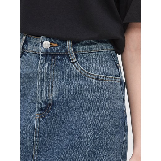 Cropp - Jeansowa spódnica midi z rozcięciem - niebieski Cropp XL Cropp
