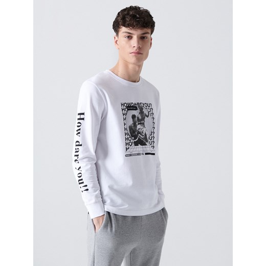 Cropp - Koszulka longsleeve z nadrukiem - biały Cropp XXL okazyjna cena Cropp