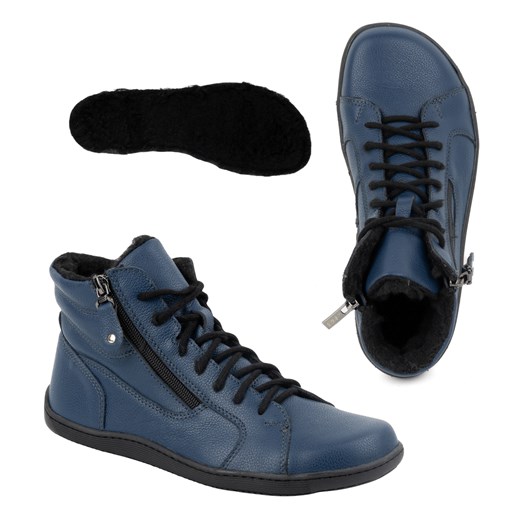 Damskie minimalistyczne buty skórzane zimowe barefoot 1261 granatowe ze sklepu butyolivier w kategorii Półbuty damskie - zdjęcie 175848631