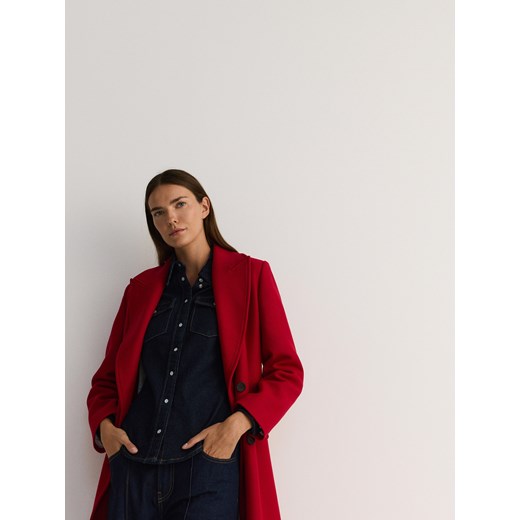 Reserved - Dwurzędowy płaszcz z wełną Manteco - czerwony Reserved XS Reserved