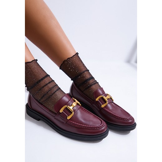 Bordowe Mokasyny na Płaskiej Podeszwie Ozdobione Klamrą Relabra ze sklepu renee.pl w kategorii Mokasyny damskie - zdjęcie 175872392