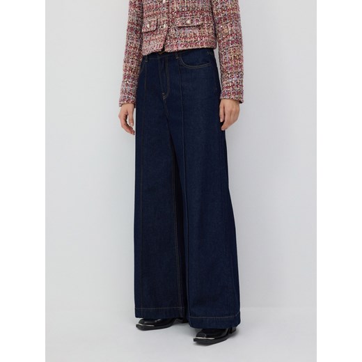 Reserved - Jeansy wide leg z przeszyciem - granatowy Reserved 42 Reserved