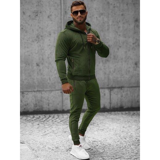Komplet dresowy męski welurowy khaki OZONEE O/12137 Ozonee L okazja ozonee.pl