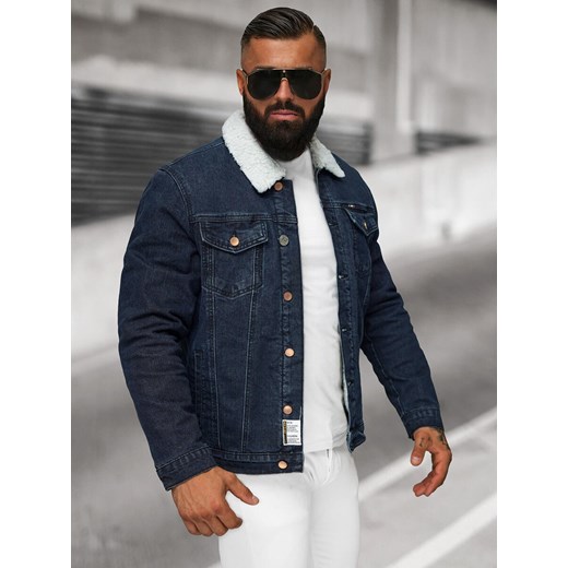 Kurtka męska jeansowa sherpa granatowa OZONEE NB/MJ517BSZ Ozonee XXL ozonee.pl
