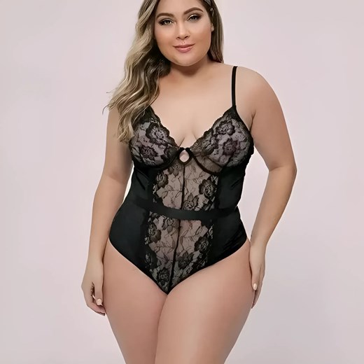 Klasyczne body koronkowe w dużych rozmiarach - Czarny / 4XL ze sklepu Valetta.pl w kategorii Body damskie - zdjęcie 175901601