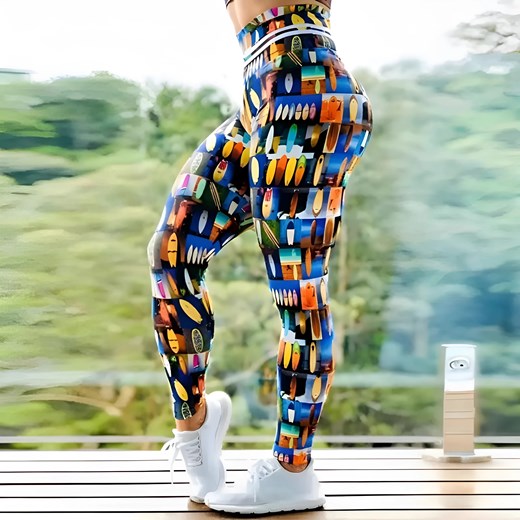 Legginsy sportowe w kolorowe wzory - Granatowy / S ze sklepu Valetta.pl w kategorii Spodnie damskie - zdjęcie 175903571