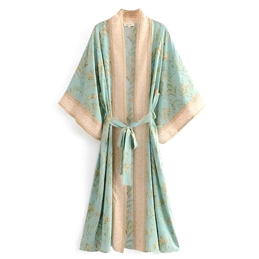 Kimono plażowe z ozdobnym wykonćzeniem - Turkusowy / Uniwersalny ze sklepu Valetta.pl w kategorii Odzież plażowa - zdjęcie 175908104