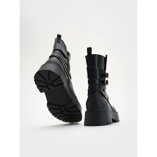 Reserved - Skórzane botki z paskami - czarny Reserved 36 Reserved