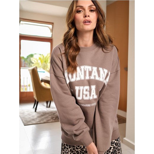 Sinsay - Bluza z napisem Montana - brązowy ze sklepu Sinsay w kategorii Bluzy damskie - zdjęcie 175914111