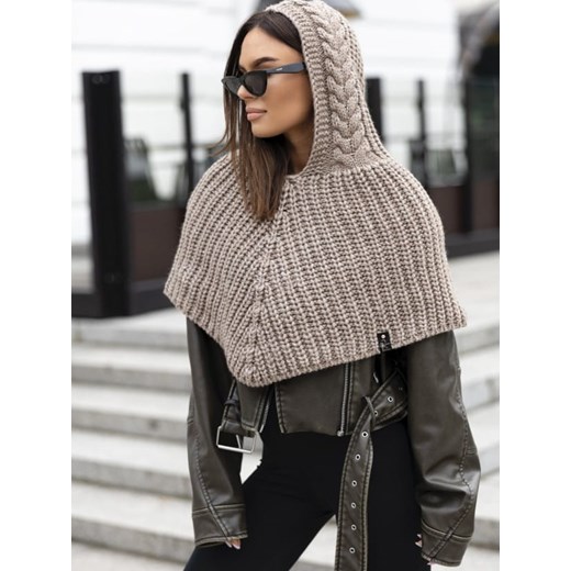 szal komin z kapturem samira polski producent j&k premium -  cappuccino ze sklepu STYLOWO w kategorii Szaliki i chusty damskie - zdjęcie 175924631