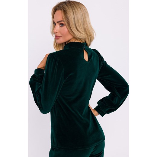 Welurowa bluzka z dekoltem typu halter neck zielona M831, Kolor zielony, Rozmiar L, MOE ze sklepu Primodo w kategorii Bluzki damskie - zdjęcie 175926360