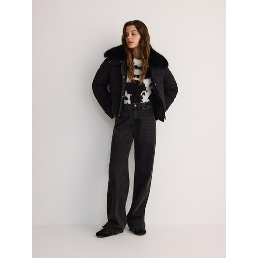 Reserved - Kurtka z futrzanym kołnierzem - czarny Reserved L Reserved
