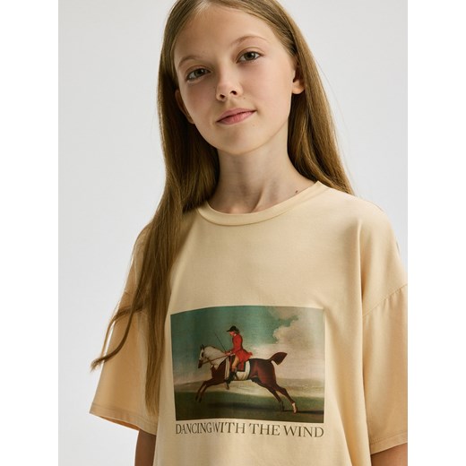 Reserved - T-shirt z nadrukiem - beżowy ze sklepu Reserved w kategorii Bluzki dziewczęce - zdjęcie 175928500