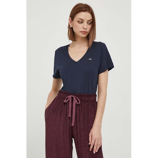 Gant t-shirt bawełniany kolor granatowy ze sklepu ANSWEAR.com w kategorii Bluzki damskie - zdjęcie 175929014