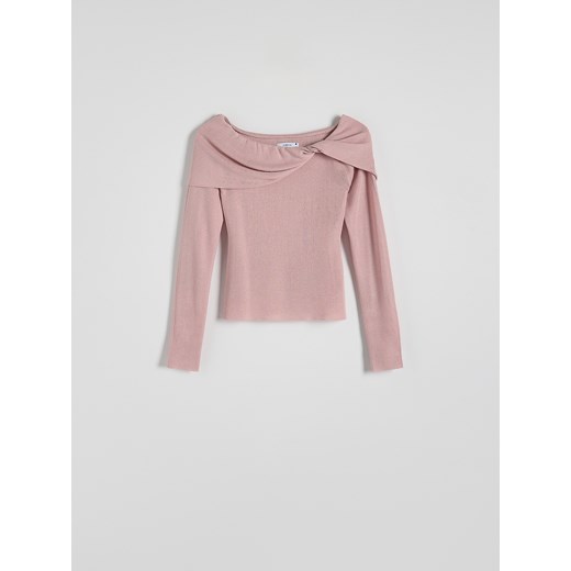 Reserved - Dzianinowa bluzka z wiskozą - pastelowy róż Reserved L promocyjna cena Reserved