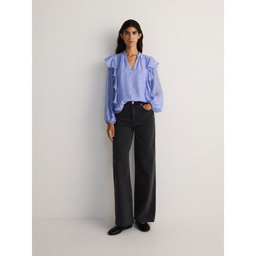 Reserved - Koszula z falbanką z lyocellem - niebieski ze sklepu Reserved w kategorii Koszule damskie - zdjęcie 175929574