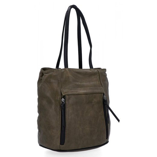 Uniwersalna Torebka Damska Plecak 2w1 firmy Hernan HB0355-1 Zielona ze sklepu PaniTorbalska w kategorii Torby Shopper bag - zdjęcie 175931293