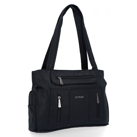 Torebka Damska Shopper Bag 2 Komory firmy Hernan 3892-1 Czarna ze sklepu PaniTorbalska w kategorii Torby Shopper bag - zdjęcie 175931321
