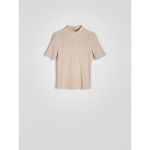 Reserved - Bluzka z ozdobnymi aplikacjami - beżowy Reserved XS Reserved