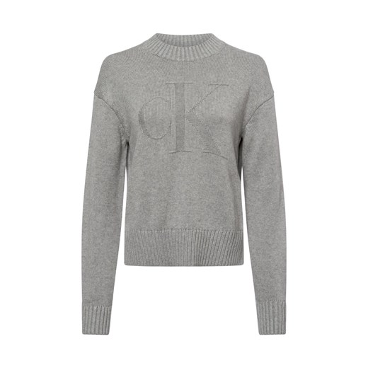 Calvin Klein Jeans Sweter damski z dzianiny Kobiety Bawełna jasny szary jednolity ze sklepu vangraaf w kategorii Swetry damskie - zdjęcie 175935791