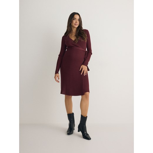 Reserved - Sukienka z metalizowaną nicią - bordowy Reserved L Reserved