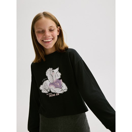 Reserved - Krótka koszulka z nadrukiem - czarny ze sklepu Reserved w kategorii Bluzki dziewczęce - zdjęcie 175945362