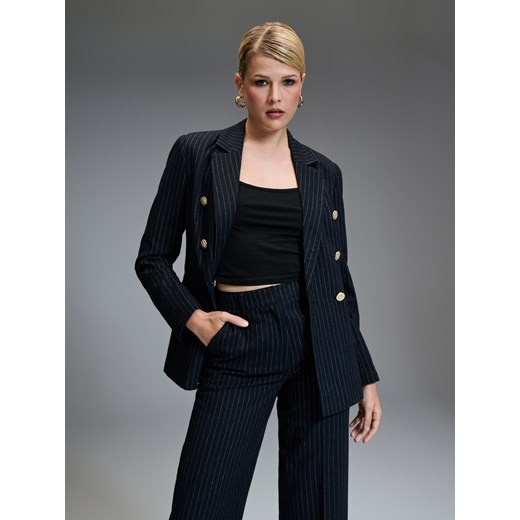 Sinsay - Eleganckie spodnie w paski - granatowy Sinsay XL Sinsay