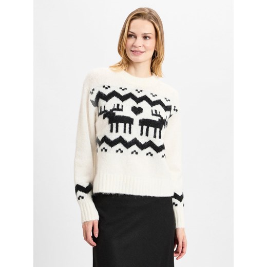 Marie Lund Sweter damski z dzianiny z zawartością alpaki Kobiety Sztuczne włókno écru wzorzysty ze sklepu vangraaf w kategorii Swetry damskie - zdjęcie 175957913