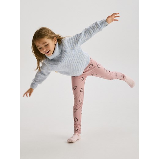 Reserved - Legginsy w serduszka - brudny róż Reserved 164 (13 lat) Reserved