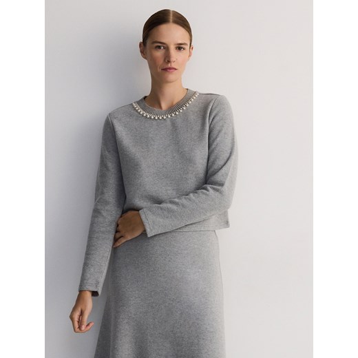 Reserved - Bluza z ozdobnym dekoltem - ciemnoszary ze sklepu Reserved w kategorii Bluzy damskie - zdjęcie 175963563