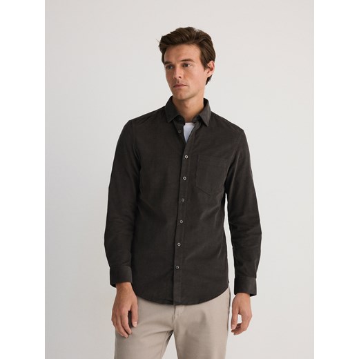 Reserved - Bawełniana koszula slim fit - ciemnoszary ze sklepu Reserved w kategorii Koszule męskie - zdjęcie 175970100
