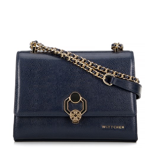 Damska crossbody ze skóry lizard z ozdobną klamrą granatowa ze sklepu WITTCHEN w kategorii Listonoszki - zdjęcie 175973690