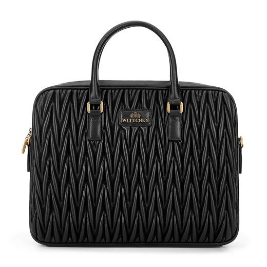 Torba na laptopa 14’’ ze skóry w pionowe pikowanie czarna ze sklepu WITTCHEN w kategorii Torby na laptopa - zdjęcie 175973892