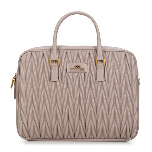 Torba na laptopa 14’’ ze skóry w pionowe pikowanie beżowa ze sklepu WITTCHEN w kategorii Torby na laptopa - zdjęcie 175973893