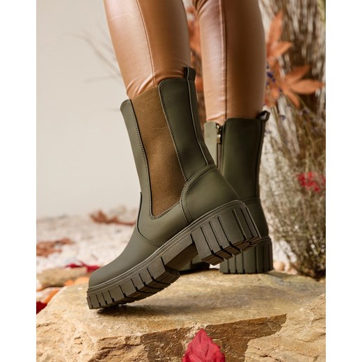 Royalfashion Ciemnozielone matowe damskie wysokie botki Dirmany Royalfashion.pl 37 okazja royalfashion.pl