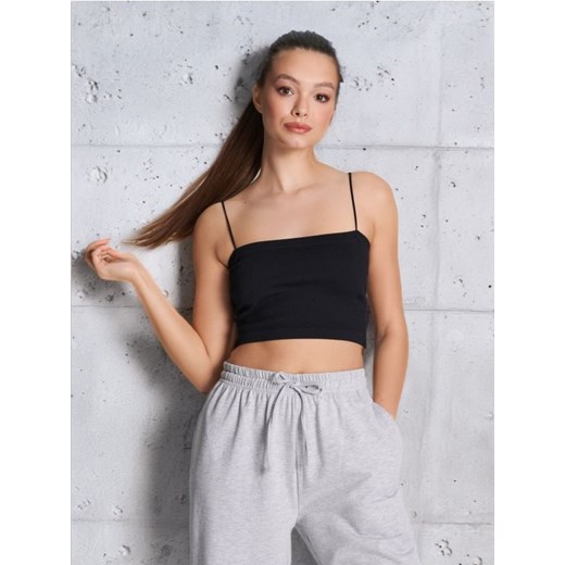 Sinsay - Crop top prążkowany - czarny Sinsay XL okazyjna cena Sinsay
