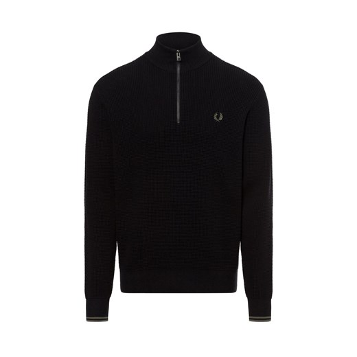 Fred Perry Męski sweter z dzianiny Mężczyźni Bawełna czarny jednolity - id: 722627-0001-09920 - marki Fred Perry - 176014222 Fred Perry Męski sweter z dzianiny Mężczyźni Bawełna czarny jednolity ze sklepu vangraaf w kategorii Swetry męskie - zdjęcie 176014222