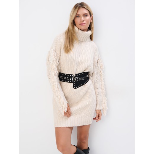 Mohito - Swetrowa sukienka mini - beżowy Mohito S Mohito