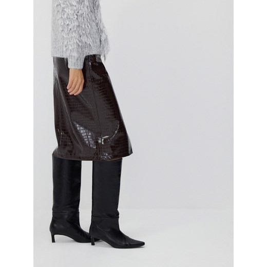 Reserved - Spódnica midi z imitacji skóry - ciemnobrązowy Reserved L Reserved